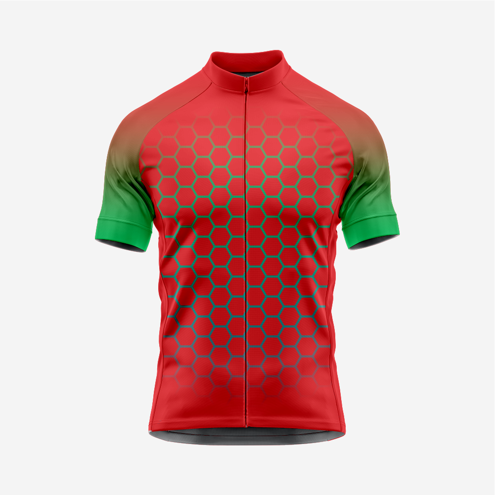 Men's Short Sleeve Red Cycling Jersey | Hexagon Print Performance Shirt
