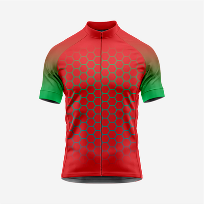 Men's Short Sleeve Red Cycling Jersey | Hexagon Print Performance Shirt