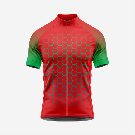 Men's Short Sleeve Red Cycling Jersey | Hexagon Print Performance Shirt