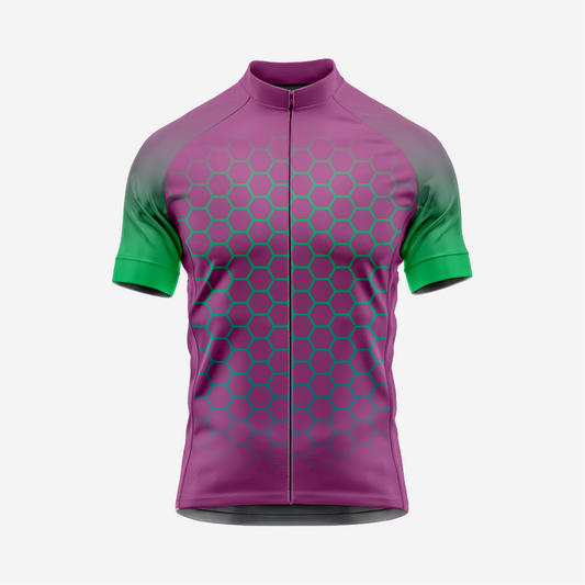 Men's Dark Purple Short Sleeve Cycling Jersey | Hexagon Print Performance Shirt