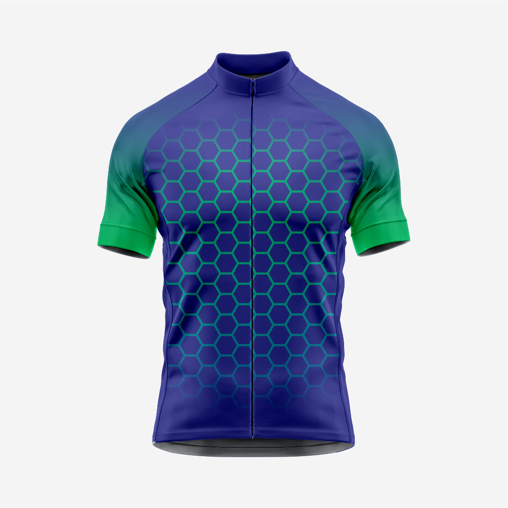 Men's Hexagon Pattern Bue Cycling Jersey | Short Sleeve Performance Bike Shirt