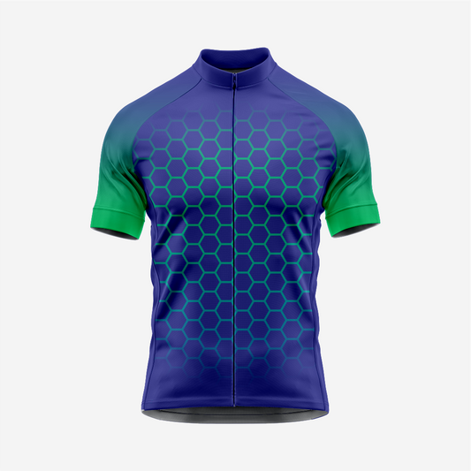 Men's Hexagon Pattern Bue Cycling Jersey | Short Sleeve Performance Bike Shirt