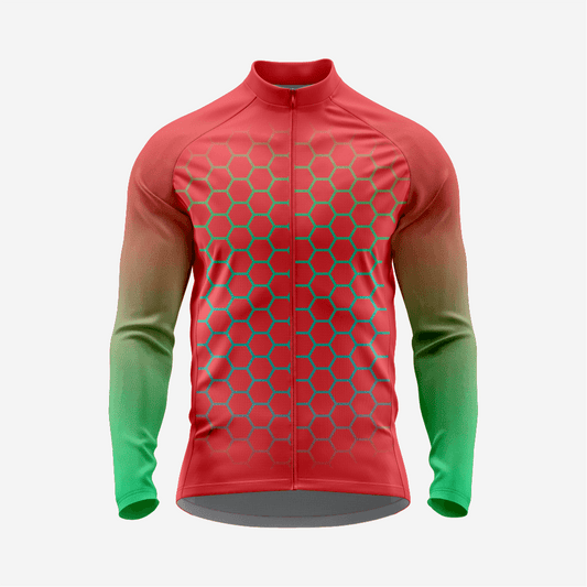 Men's Long Sleeve Cycling Jersey Red | Breathable Hex Print Bike Jersey - K2 Sportswear | Custom Sports Uniforms & Apparels - K2 Sportswear