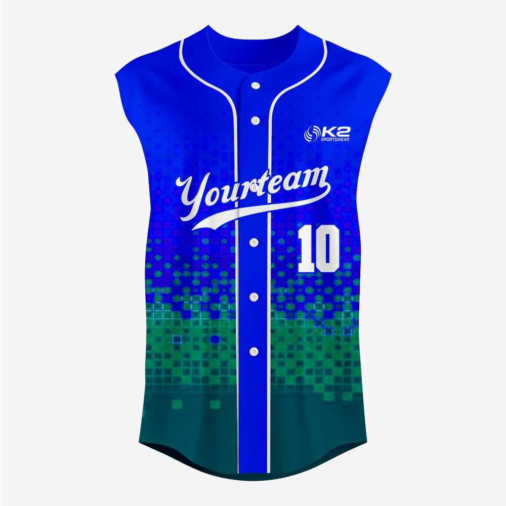 Custom Blue/Green Sleeveless Full Button Softball Jersey – Men/Women