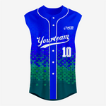 Custom Blue/Green Sleeveless Full Button Softball Jersey – Men/Women - K2 Sportswear | Custom Sports Uniforms & Apparels - K2 Sportswear