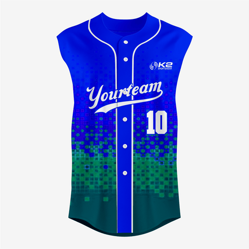 Custom Blue/Green Sleeveless Full Button Softball Jersey – Men/Women - K2 Sportswear | Custom Sports Uniforms & Apparels - K2 Sportswear