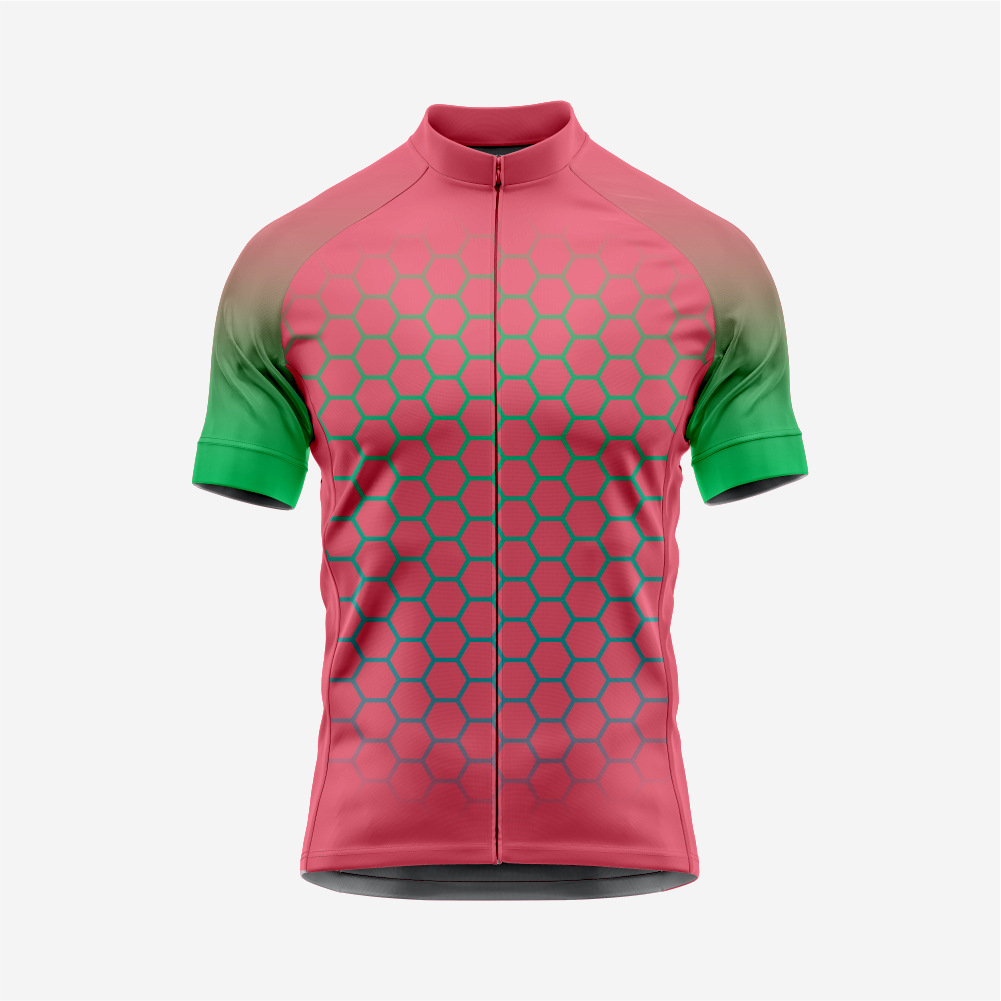 Short Sleeve Candy Pink Cycling Jersey Men | Hexagon Pattern Bike Shirt