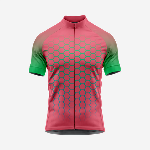 Short Sleeve Candy Pink Cycling Jersey Men | Hexagon Pattern Bike Shirt
