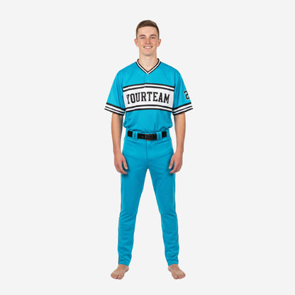 Custom Youth Baseball Uniform - V-Neck Jersey & Pants Team Name Set in Ball Blue