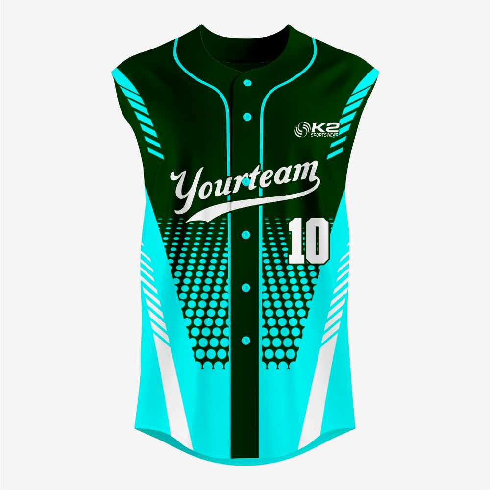 Custom Black/Turquoise Sleeveless Full Button Softball Jersey – Men/Women