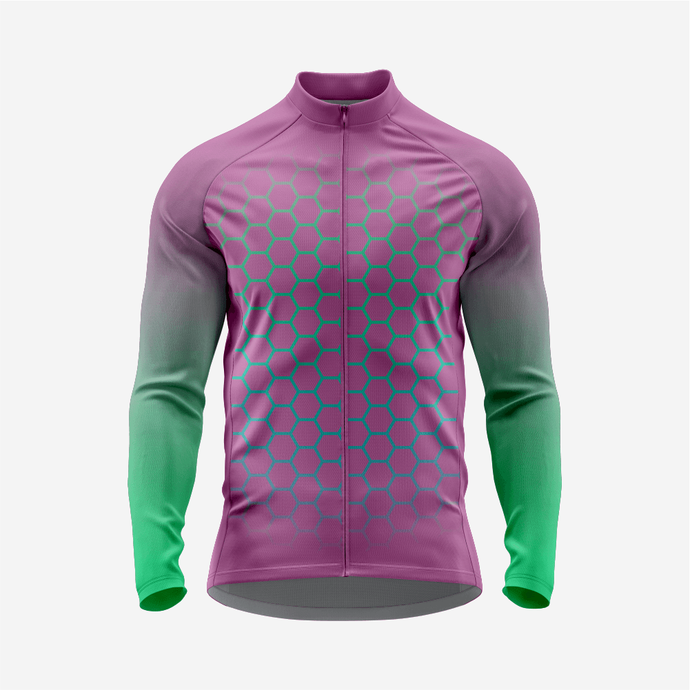 Full Zip Long Sleeve Cycling Jersey for Men | Hexagon Dark Purple Bike Shirt - K2 Sportswear | Custom Sports Uniforms & Apparels - K2 Sportswear