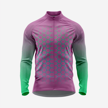 Full Zip Long Sleeve Cycling Jersey for Men | Hexagon Dark Purple Bike Shirt - K2 Sportswear | Custom Sports Uniforms & Apparels - K2 Sportswear