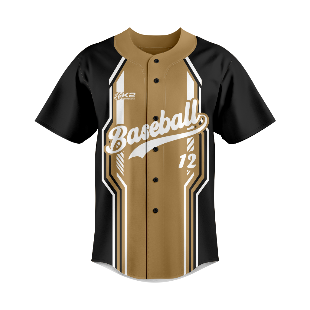 Personalized Full-Button Baseball Jersey – Black & Tan