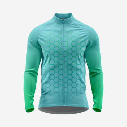 Full Zip Powder Blue Long Sleeve Cycling Jersey for Men | Hexagon Bike Shirt - K2 Sportswear | Custom Sports Uniforms & Apparels - K2 Sportswear