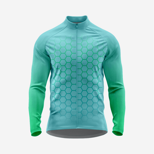 Full Zip Powder Blue Long Sleeve Cycling Jersey for Men | Hexagon Bike Shirt - K2 Sportswear | Custom Sports Uniforms & Apparels - K2 Sportswear