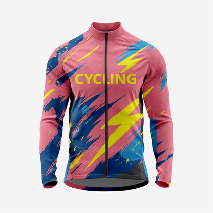 Men’s Long Sleeve Cycling Jersey and Bib Shorts Set - Light Pink