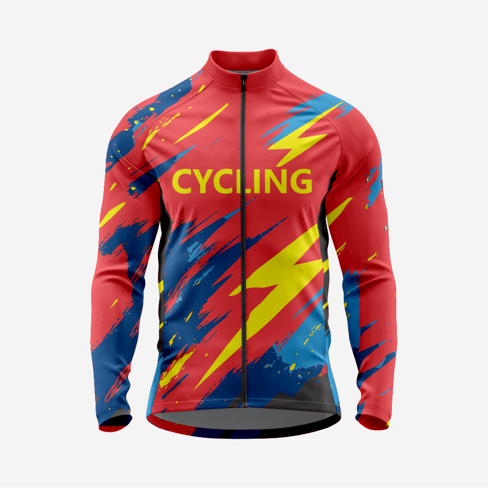 Men’s Long Sleeve Bike Jersey and Bib Shorts Set - Red