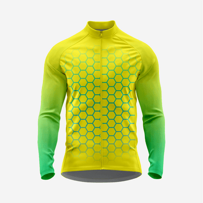 Yellow & Green Men's Long Sleeve Cycling Jersey| Breathable Hex Print Bike Jersey - K2 Sportswear | Custom Sports Uniforms & Apparels - K2 Sportswear