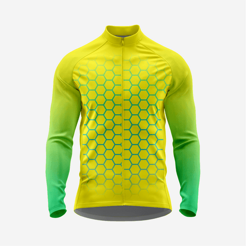 Yellow & Green Men's Long Sleeve Cycling Jersey| Breathable Hex Print Bike Jersey - K2 Sportswear | Custom Sports Uniforms & Apparels - K2 Sportswear