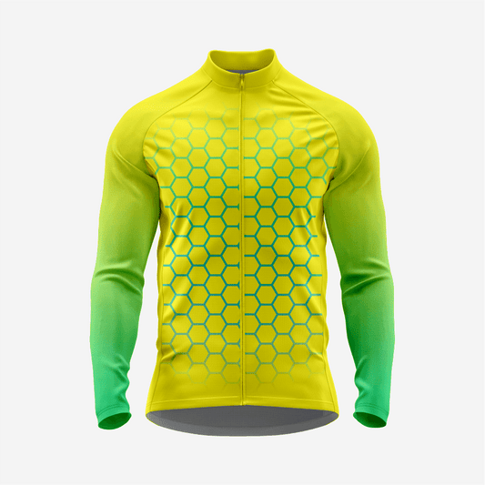 Yellow & Green Men's Long Sleeve Cycling Jersey| Breathable Hex Print Bike Jersey - K2 Sportswear | Custom Sports Uniforms & Apparels - K2 Sportswear