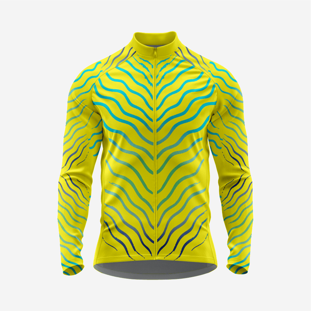 Yellow Gold Men’s Long Sleeve Cycling Jersey Durable Bicycle Jerseys Mens