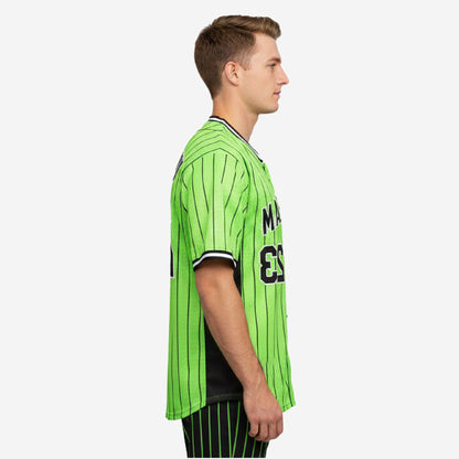 Custom Baseball Uniform Jersey - Youth & Adult Pinstripe Full Button Jersey in Inchworm