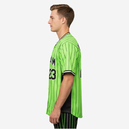 Custom Baseball Uniform Jersey - Youth & Adult Pinstripe Full Button Jersey in Inchworm