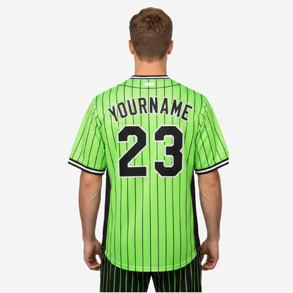 Custom Baseball Uniform Jersey - Youth & Adult Pinstripe Full Button Jersey in Inchworm