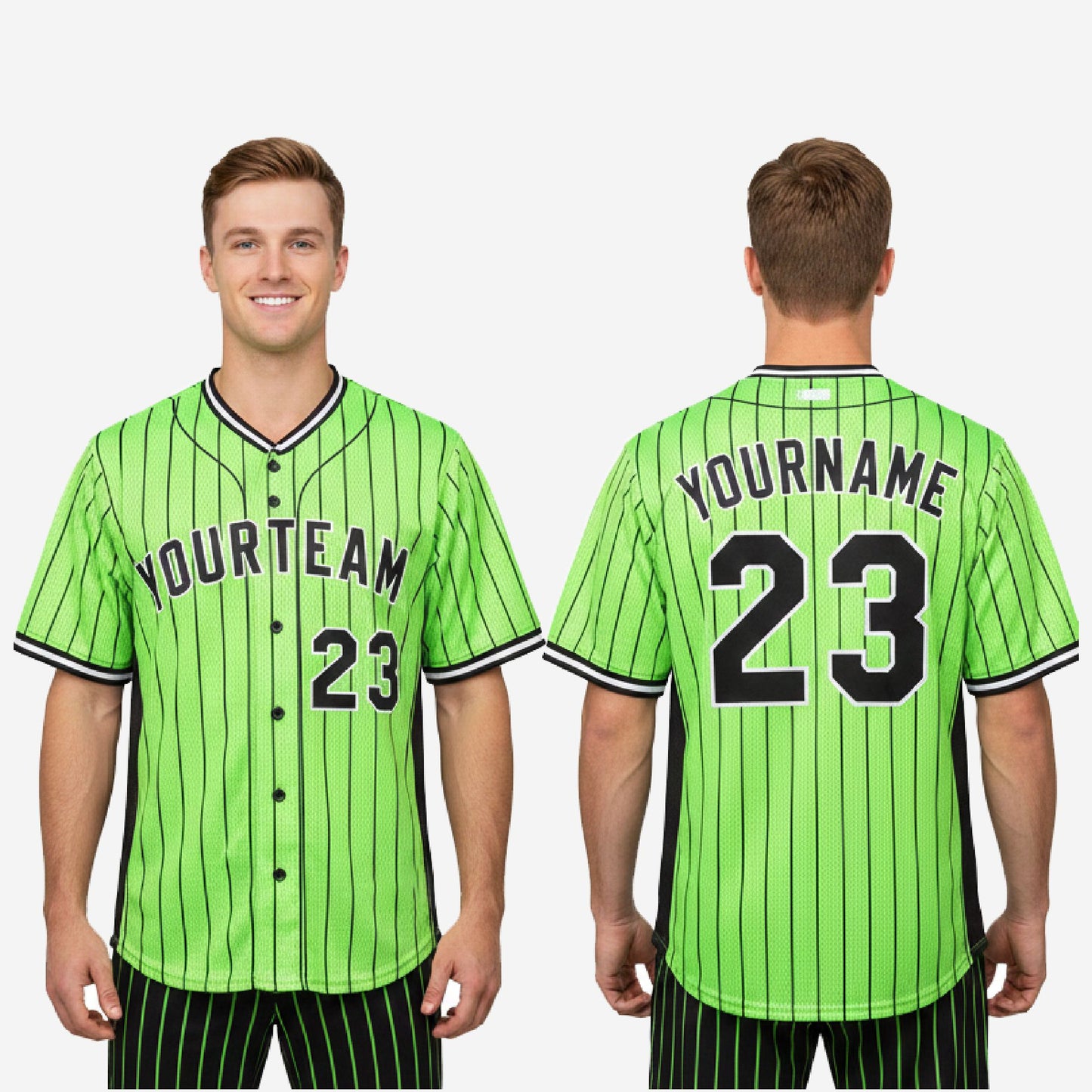 Custom Baseball Uniform Jersey - Youth & Adult Pinstripe Full Button Jersey in Inchworm