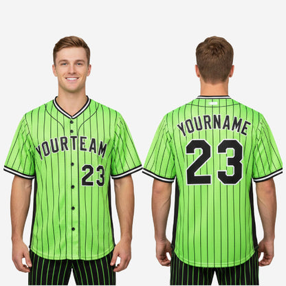Custom Baseball Uniform Jersey - Youth & Adult Pinstripe Full Button Jersey in Inchworm