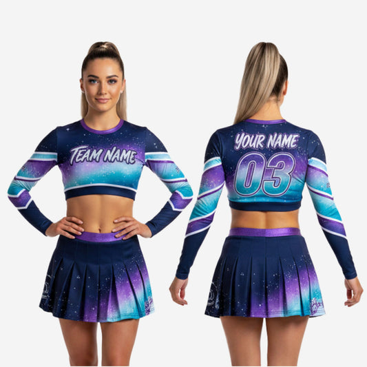 Long Sleeve Custom Cheerleading Uniforms - Crop Top & Skirt Set for Youth & Elite Squads