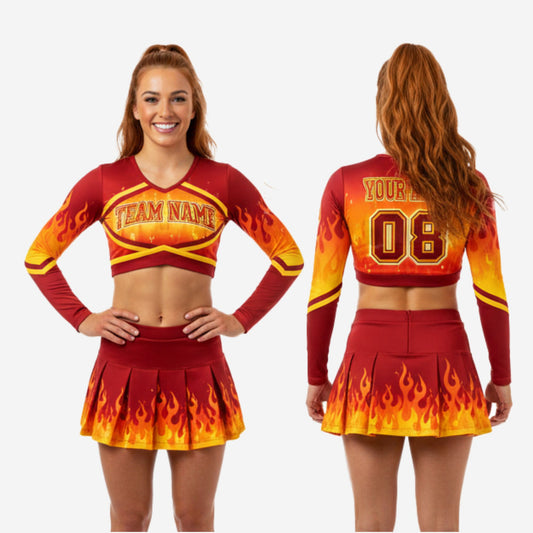 Long Sleeve Custom Cheerleading Uniforms - Crop Top & Skirt Set for Youth & Elite Squads