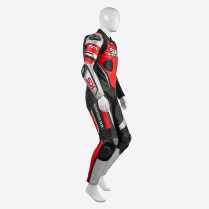 Custom Motorcycle Leather Racing Suit in Red & Black - One Piece Racing Suit