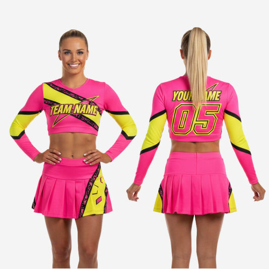 Long Sleeve Custom Cheerleading Uniforms - Crop Top & Skirt Set for Youth & Elite Squads