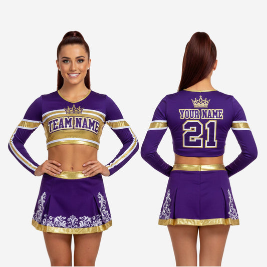 Custom Competition Cheerleading Uniforms - Long Sleeve Top & Skirt Set with Team Name