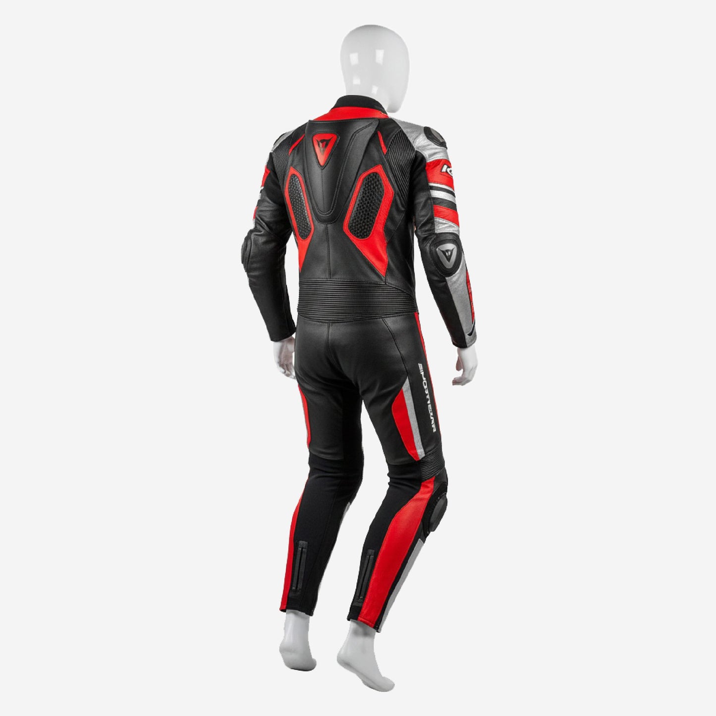 Custom Motorcycle Leather Racing Suit in Red & Black - One Piece Racing Suit