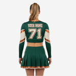 Custom Cheerleading Uniforms Set - Long Sleeve Crop Top & Skirt with Built-in Shorts