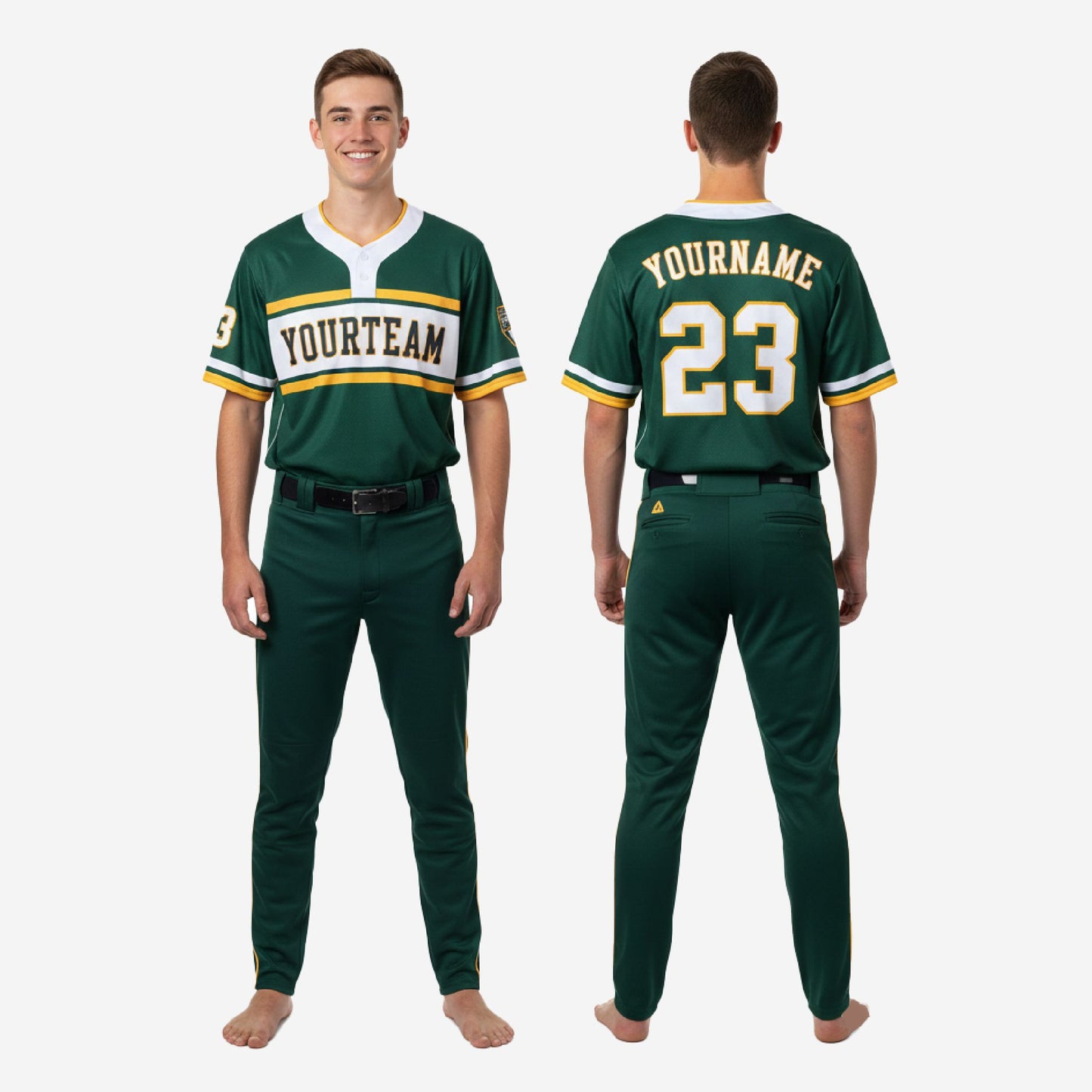 Custom Youth Baseball Uniform Set - V-Neck Jersey & Pants Sublimated in Green