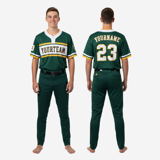 Custom Youth Baseball Uniform Set - V-Neck Jersey & Pants Sublimated in Green