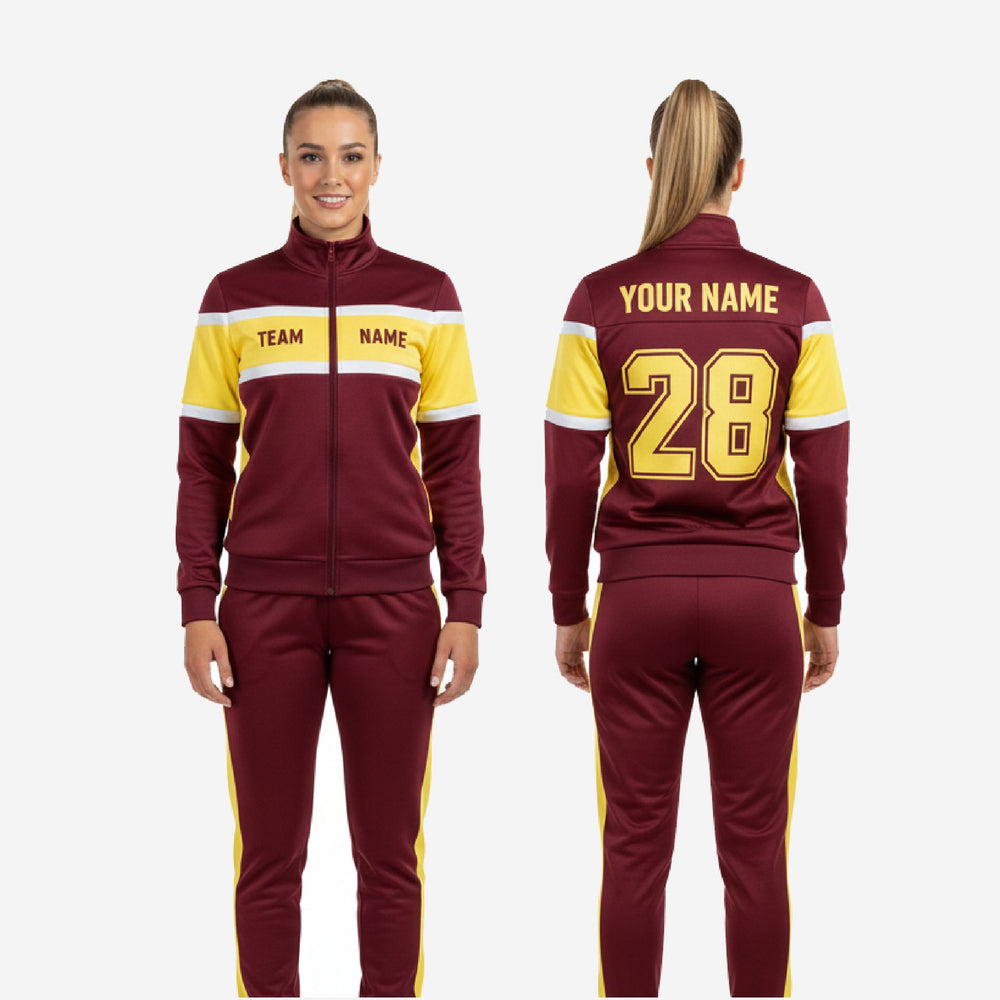 Custom Cheerleading Maroon Warmup Set - Full Zip Jacket & Pants Team Name Design