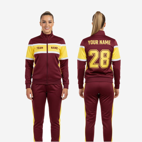 Custom Cheerleading Maroon Warmup Set - Full Zip Jacket & Pants Team Name Design