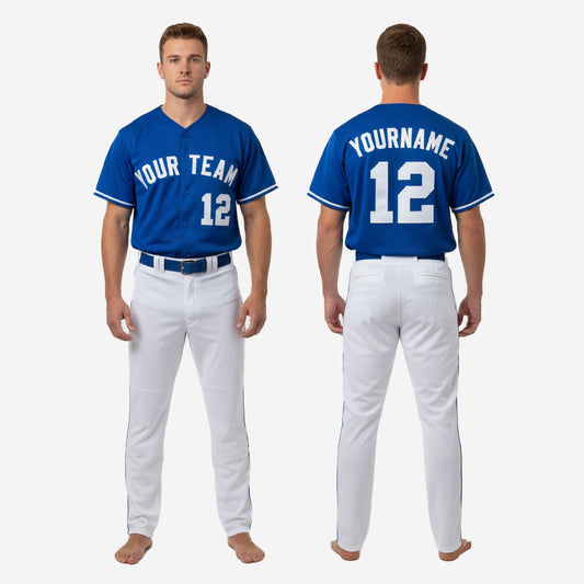Custom Baseball Team Uniform in Blue - Jersey & Pants Custom Name Number Set