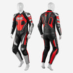 Custom Motorcycle Leather Racing Suit in Red & Black - One Piece Racing Suit