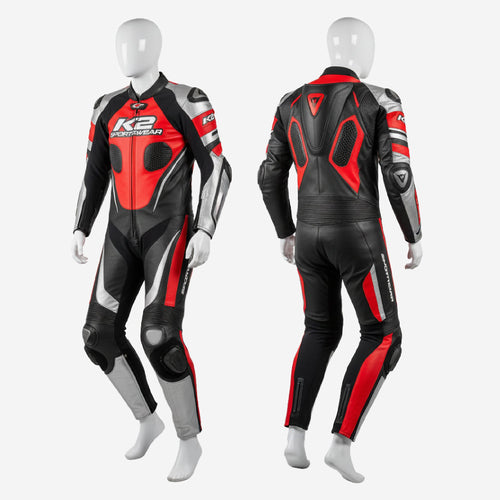 Custom Motorcycle Leather Racing Suit in Red & Black - One Piece Racing Suit