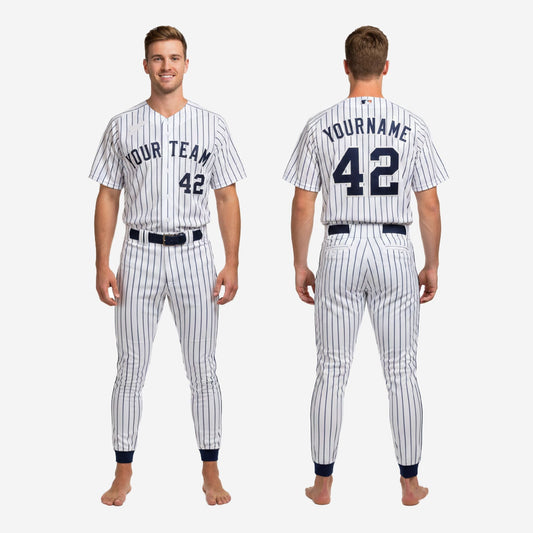 Custom Baseball Team Uniform in White - Jersey & Pants Custom Name Number Set