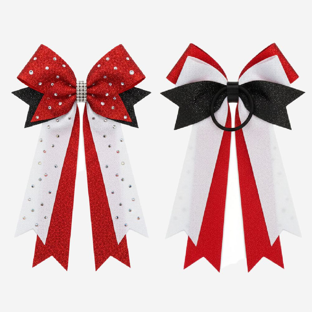 Custom Cheerleading Bow in Red - Rhinestone Hair Bow Ponytail Holder