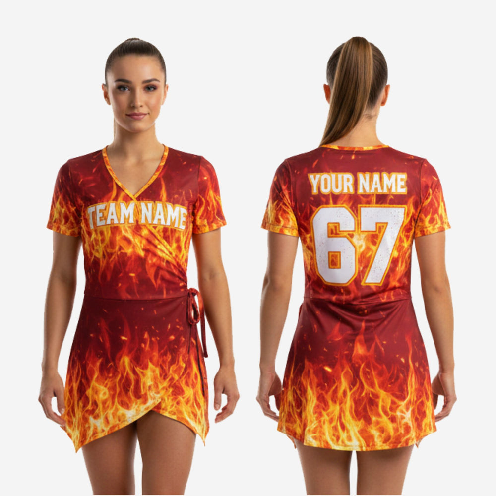 Sleeveless Cheerleading Uniform Dress - Custom Team Name & Number Red Brown