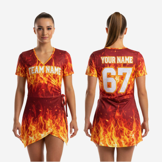 Sleeveless Cheerleading Uniform Dress - Custom Team Name & Number Red Brown