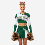 Custom Cheerleading Uniform Set - Long Sleeve Crop Top & Skirt in Green
