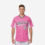 Custom Baseball Uniform Jersey - Youth & Adult Pinstripe Full Button Jersey in Pink